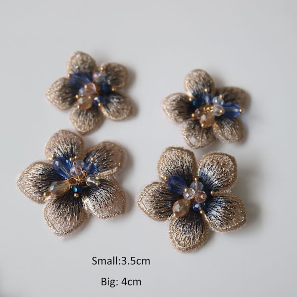 10 st/set Pärlblommor Applikationer för Kläder DIY sy på Blomsterlappar för Kläder Dekoration Strass parches (Gyllene)