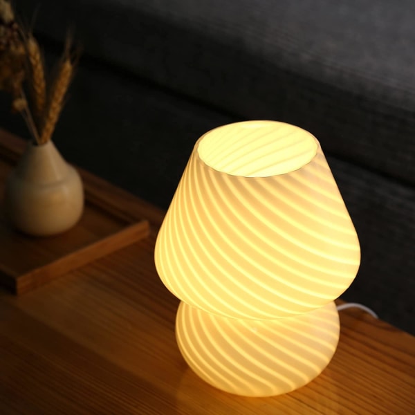 Svamplampa, Glasbordslampor Sänglampor Genomskinliga Vintage Randig Liten Nattsvampdekor Light Swirl for Ambient, (Stripe White)