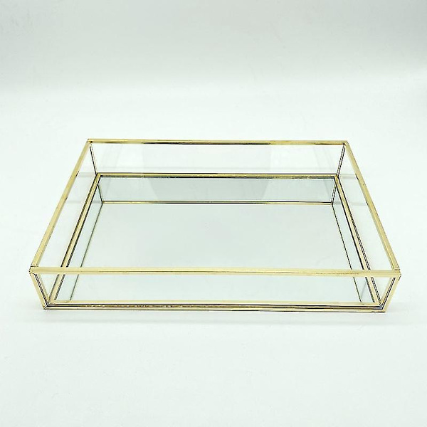 Nordisk Retro Opbevaringsboks Guld Rektangulær Glas Makeup Organizer Bakke