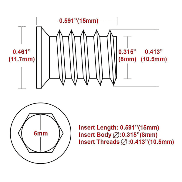100 stk. M6 X 15mm Møbel Skrue I Møtrik Gevind