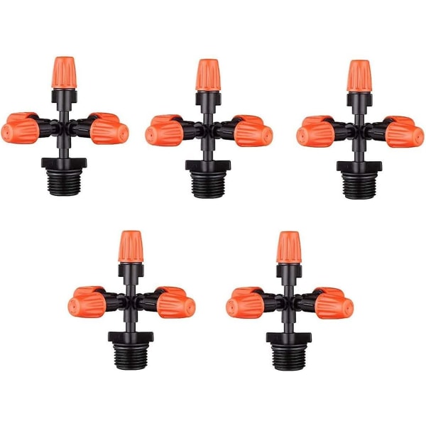 Pieces Garden Sprayer 5-huvud Automatisk Växthusbevattning Vattenflödesadapter, Multi-riktad Atomiserande Munstycke Med 1/2 Tums Hontråd Koppling