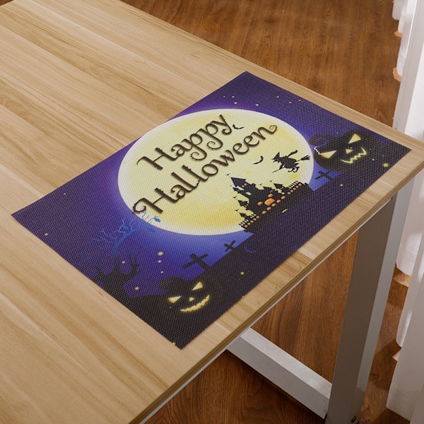 Set med 3 Halloween Matbordsplaceringsunderlägg 12\"x18\" PVC Vävd Vattentät Halksäker Värmebeständig Tvättad Matbordsplaceringsunderlägg