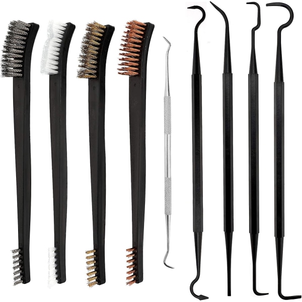 9 Pieces Mini Wire Brush And Pick Kit, Double Ended Brass, Copper And Nylon Steel Brush And Ploymer Metal Picks For Cleaning Welding Slag And Rust