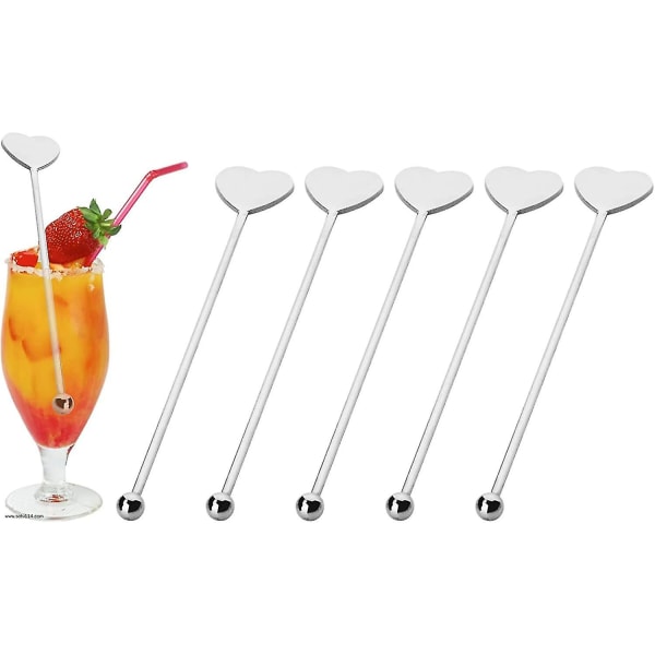 Cocktail-sekoittimet, 5 kpl Uudelleenkäytettävät ruostumattomasta teräksestä valmistetut sekoitintikkut Sydänlapat Muotoilevat Swizzle-tikkut