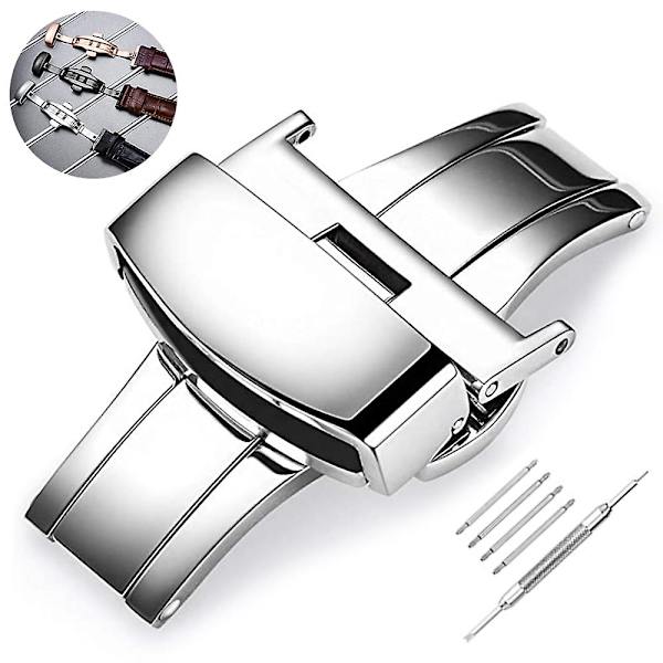 Rustfrit Stål Deployment Spænde Spænde Fastgør Sort Sølv Rosenguld Urrem Spænde Farve & Bredde (18mm,20mm )Sølv18mm Silver 18mm