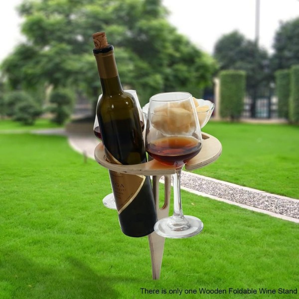 Sammenklappeligt picnicbord, campingpicnic vinglasholder udendørs have rundt vinbord i træ, lille vinreol bærbar vinholder telefonstand