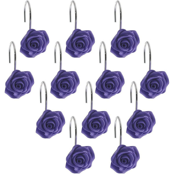 12 stk. Hjemmemode Dekorative Rustfrie Bruseforhængskroge Rose Design Bruseforhængsringe Kroge (rød) Lilla Purple