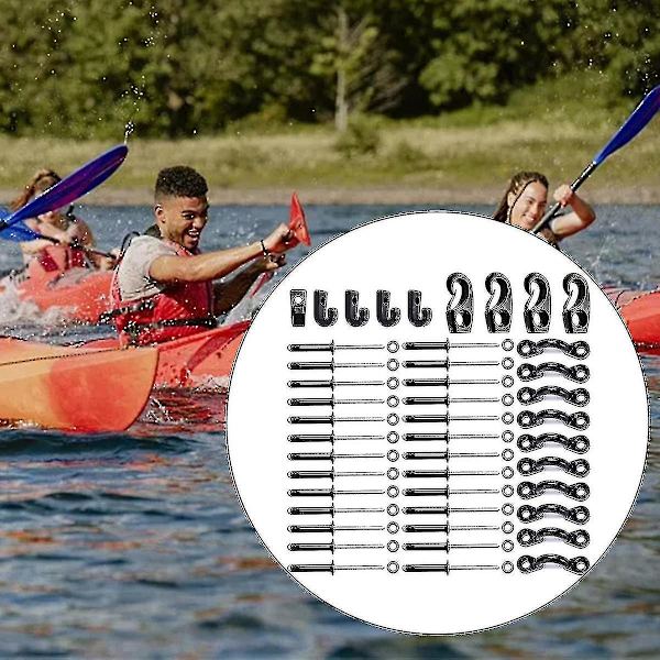 Dekksriggingstilbehør med borrelås, kajakktilbehørssett med nagleskiver J-krok elastisk tau spenne C-spenne (svart) (45 stk)