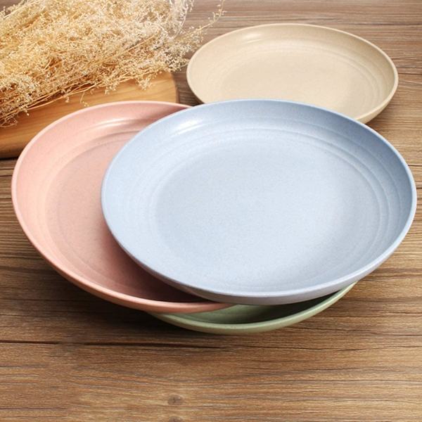 Vehnänolki-kuitulautanen | 4 kpl setti 22,3 cm Biohajoavat terveelliset lautaset/illalliset/menu-lautaset, mikroaaltouuni- ja astianpesukoneenkestävä astiasto - BPA-vapaa & 22,5 cm 22.5cm