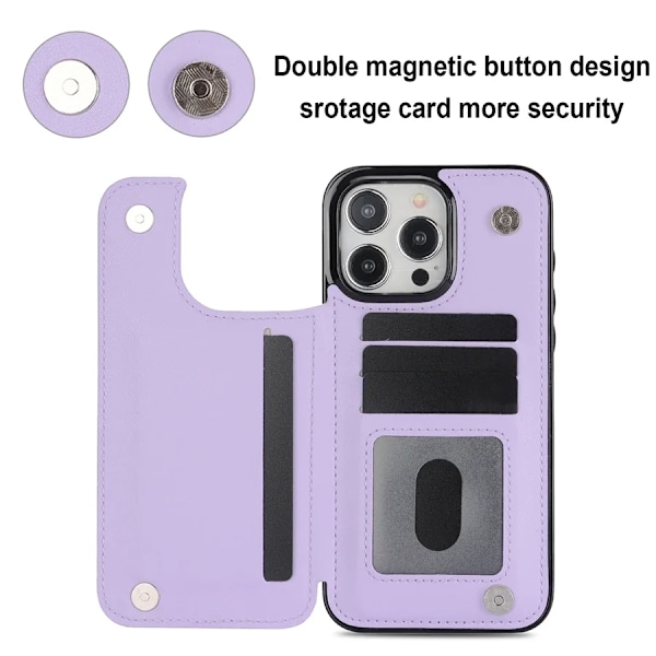 RY/Wallet Dobbelt Knap Lille Duftende Vind Kort Flip Læder Etui Til iPhone 16 Pro Max 15 14 13 12 11 SE 2022 20 X XS XR 8 7 Plus Black for iphone 14 Plus