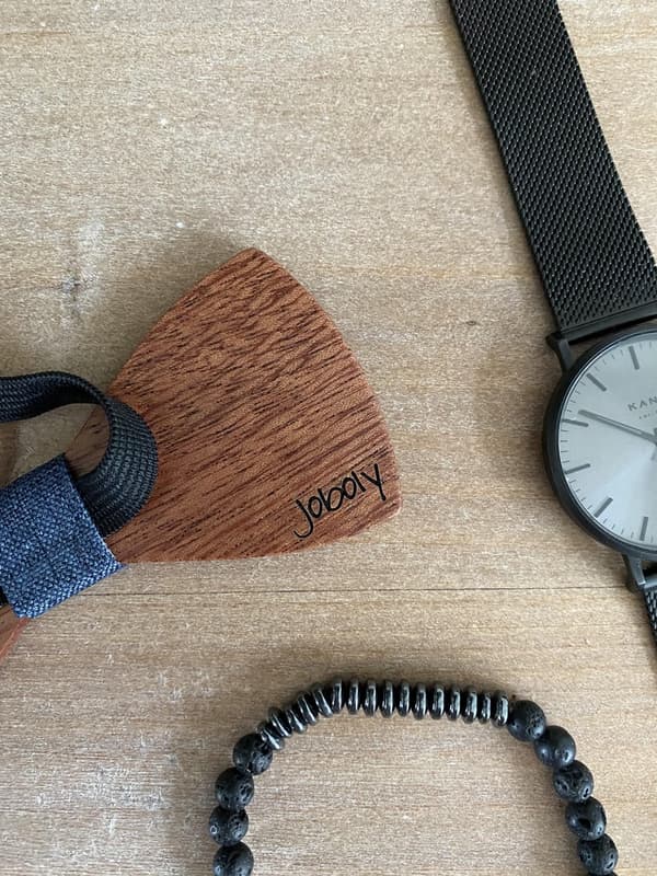 Joboly handgjord träfluga för män, förknuten fluga i valnötsträ, blå, present för bröllop, fester och affärsevenemang
