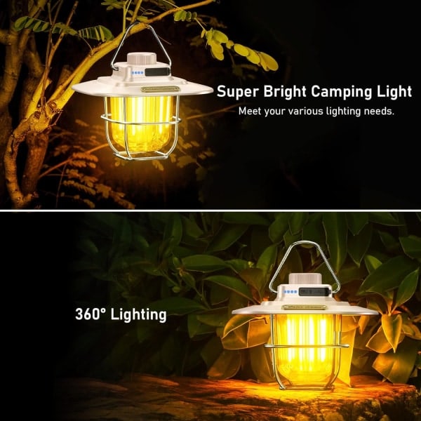 RYI)Beige Laddningsbar Campinglampa, Retro USB-C Laddningsbar LED