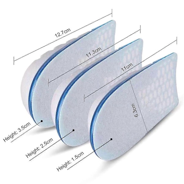 RYO_1 Par Hælløft Indlæg Højdeforøgelse Indersål Blød Åndbar Usynligt Design Silikone Fodstøtte 3.5cm