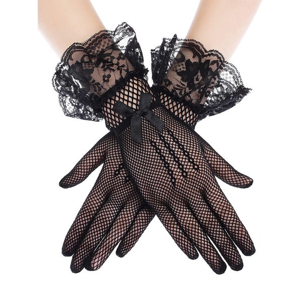 Kvinnors spets blommiga korta handskar Middag handledshandskar