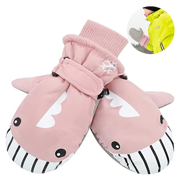 1 Par Barnvinterhandskar Småbarnsvantar För Skidåkning Pojkar Snö Flickor Vattentäta Varma Fleece Rosa pink