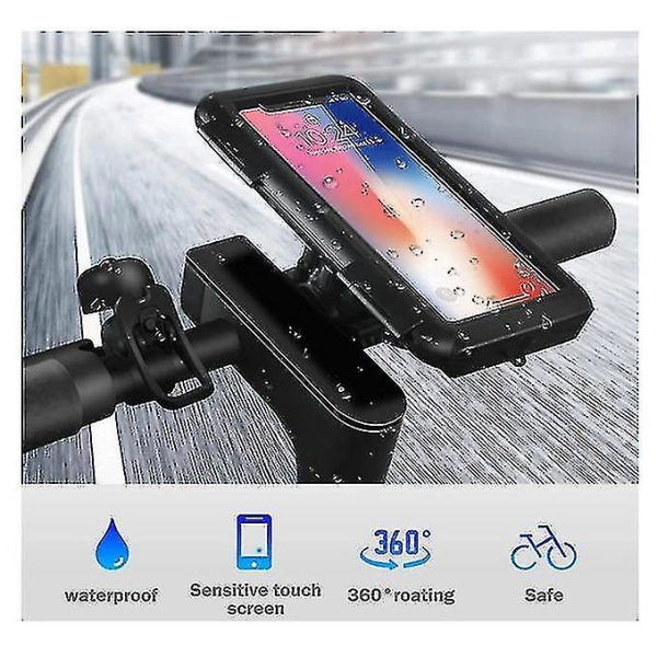 Pyörän puhelinteline vedenpitävä kosketusnäyttö polkupyörän ohjaustangon puhelinteline, 360 astetta kääntyvä pyöräpuhelimen pidike pyöräilymatkapuhelinteline Laukut älykkäille