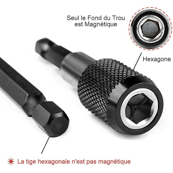 3 kpl 6,35 mm kuusiokoloinen magneettinen ruuvibittipidike, sopiva pikavapautuspalkille, 60 mm pituus