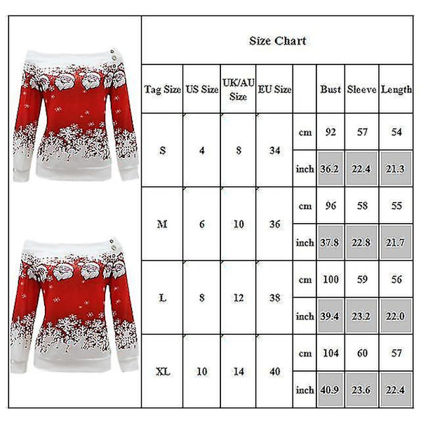 Kvinders Juletrøje med Off Shoulder Langærmet Trøje Julefleece SweatshirtSRed Red S