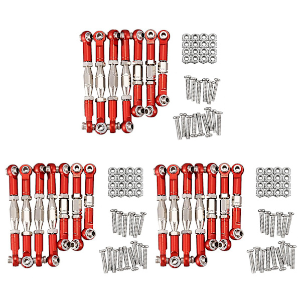 3x Kompatibel med 144001 1/14 RC Bil Reservdelar Metallkoppling Dragstång Styrstångssats, röd