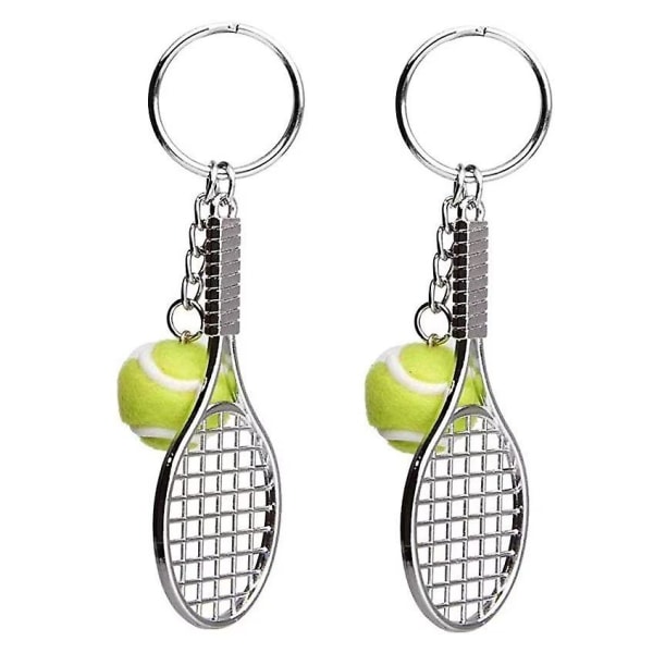 Tennisketsjer nøglering, kreativ metal nøglering sport nøglering Tennis bold nøglering (2 stk, grøn)