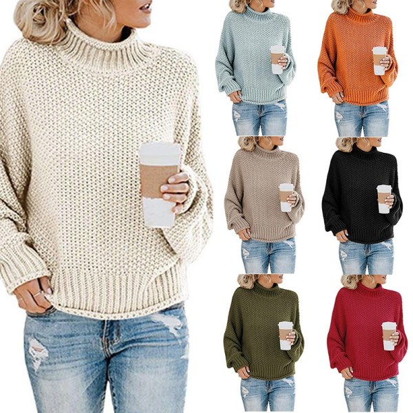 Dam Turtleneck Oversized Stickad Tröja Batwing Långärmad Pullover Lös Chunky Stickad Jumper black S