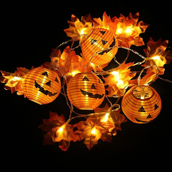 1 stk. Gresskarlyskjede, 9,8 fot 20 LED Gresskarlyskjede med lønneblader, dekorative lys for Thanksgiving høstfest innendørs høst utendørs