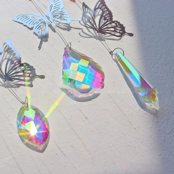 7 delar solfångare med kristallprisma fjärilsljuskrona Trädgårdshängande heminredning