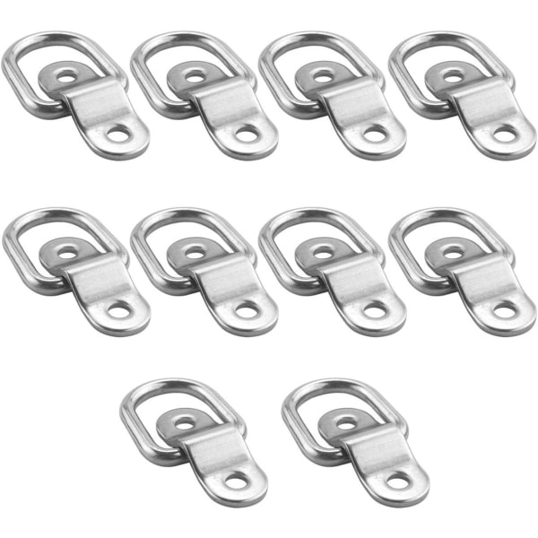 10 stk 1/4\" D-ring festeanlegg, 304 rustfritt stål D-ring stropper, kraftige tilhengerbraketter overflatefeste kroker for sikring av last for båter, lastebiler