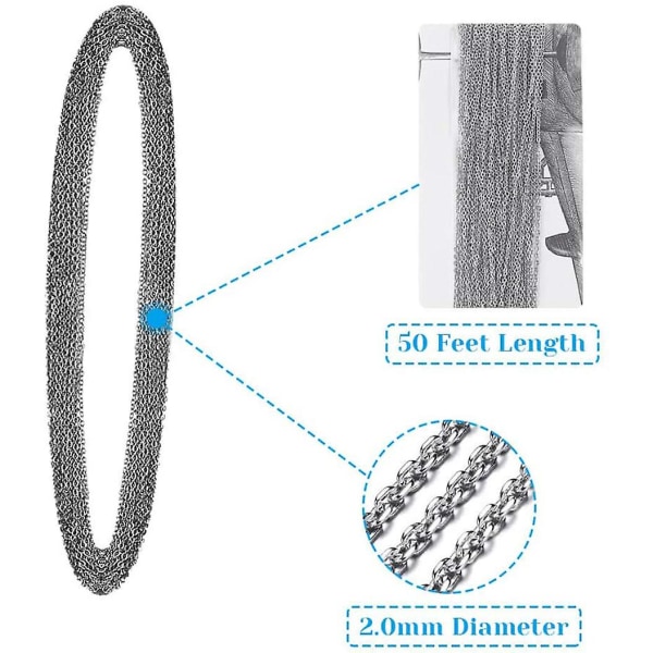 33 fot rostfritt stål DIY Link Chain Halsband med 30 hummerlås och 100 hoppringar för smyckestillverkning, 2 mm