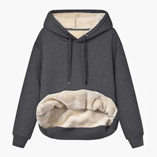 Dam Hoodie med Fleecefodrad Tröja, Casual Vintervarm Dark gray M