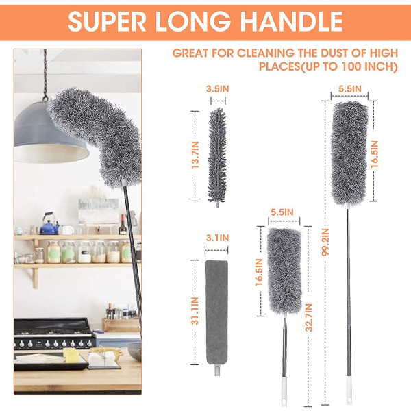 Damm-Plume Teleskopisk, Vikbar Med Flexibel Silikonhuvud, Tvättad Fjäder För Bil, Vägghörn, Förvaring, Spindelnät, Mycket Lång, 40-254 C