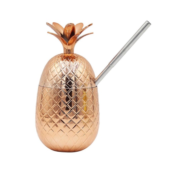 Ananas Cocktailkopp Drickskopp i plast Fest Dekorativ kopp med sugrör 450 ml roséguldbrons Rose Gold bronze