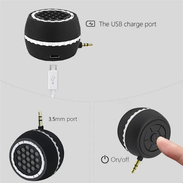 Mini Bärbar Högtalare, 3W Mobiltelefon Högtalare Line-in Högtalare med Klar Bas 3.5mm AUX Ljudgränssnitt, Plug and Play
