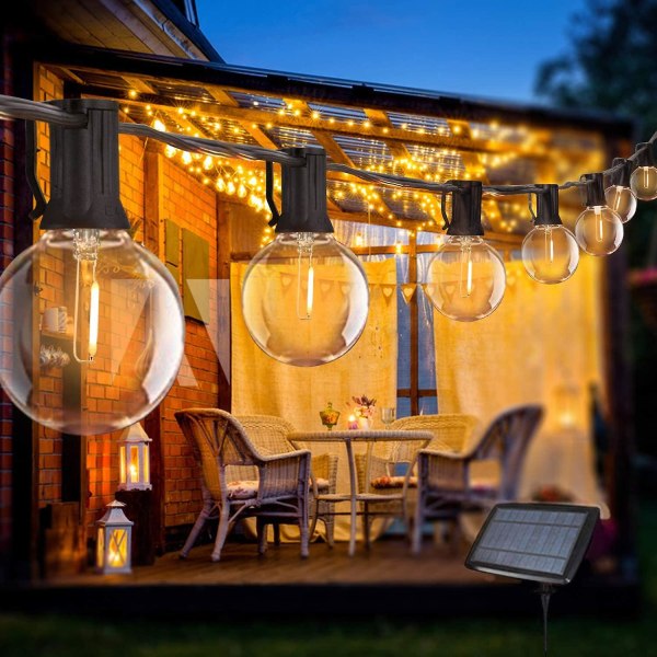 Solcellsdrivna Fairy Lights, 5.48m Utomhus Strängljus G40 10 LED-lampor, Vattentät IP45 4 Lägen för Fest, Bröllop, Trädgård, Butik Varmvit 2700k