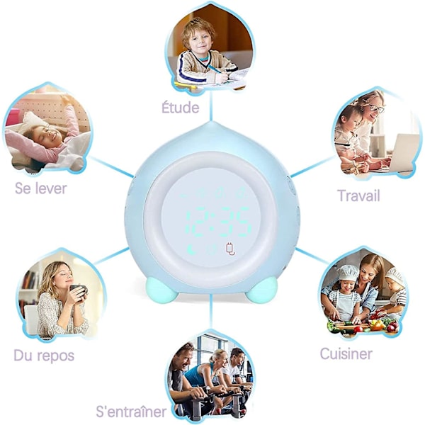 Lyserød Alarmur til Børn Digital LED Natlampe Smart USB Musik Kalender Barn Pige Dreng Baby Gave Udvikle Søvn Blå Alarmur