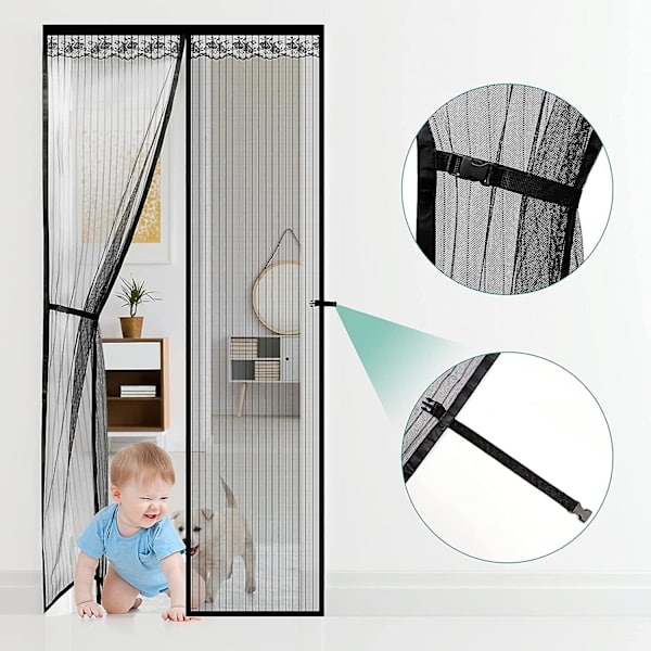 Magnetisk Selvlukkende Dør Myggenet, Ultra Fint Masket, Forhindrer Myg/Fluer/Insekter, Ingen Boring Installation (90 X 210 Cm)