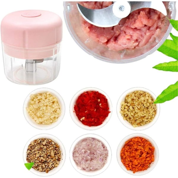 Mathackare: Kraftfull Elektrisk Hackare/Blender 250ml Bärbar Elektrisk Matberedare Rosa pink