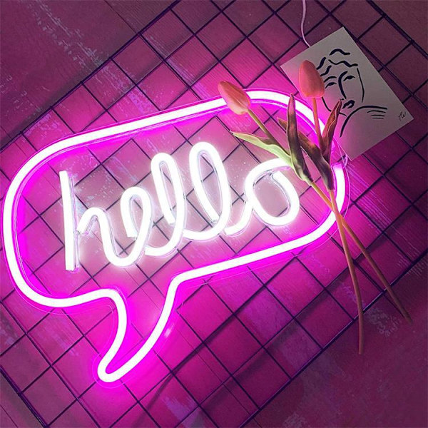 Hello Neon Skilt til Vægskilt, Strømført via USB, Dæmpbar LED Neon Skilt til Hjemvæg, Butik, Vindue