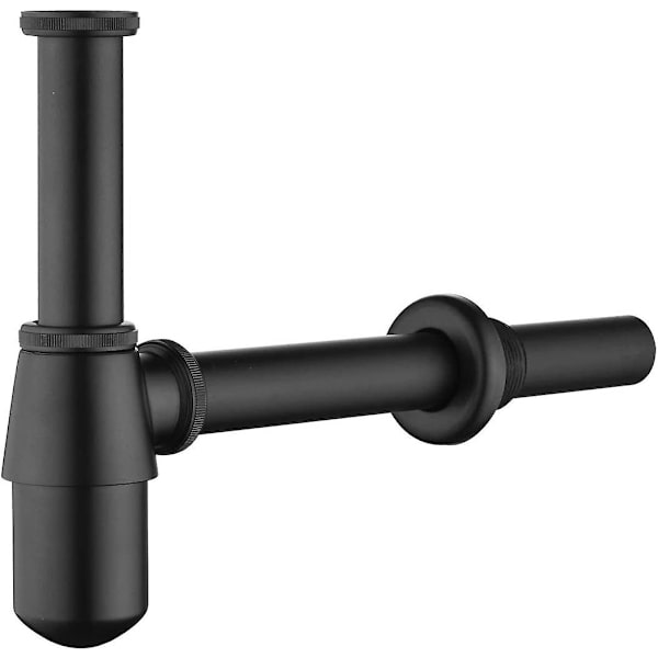 Mässingavattenlås för handfat, Universalvattenlås med 200 mm doppröret, 1 1/4 X 32 mm justerbar lukt- och läckagesäker vattenlås, Svart