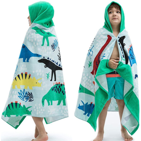 24x47 Dinosaur strandbadehåndklæde med hætte til børn Småbørn Drenge Piger 3 til 12 år, størrelse 24x47, superblødt absorberende bomuld til bad/pool/strand