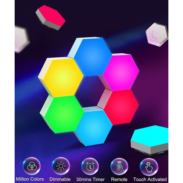 LED-väggpanel med fjärrkontroll, intelligenta hexagonlampor med touchkontroll RGB-lampa Spellys nattlampor DIY-geometrimodul för spel