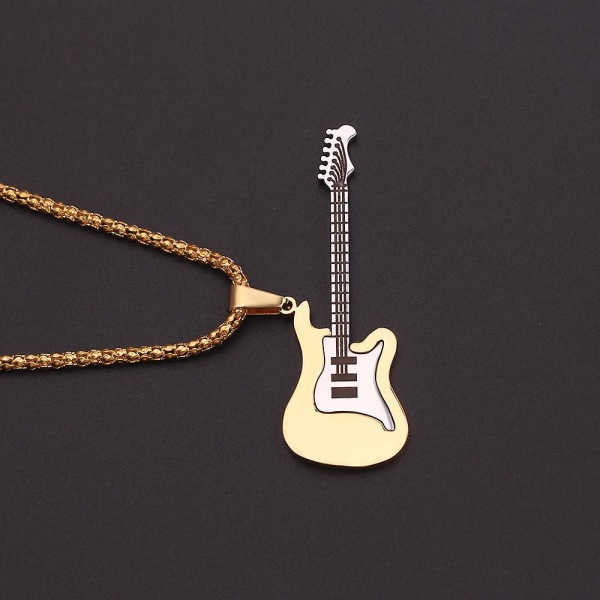 1 stk Guitar Vedhæng Street Classic Tide Mænds Titan Stål Halskæde Guld Gold