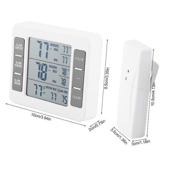 Digitalt kjøl/frys termometer, utendørs utendørs termometer Trådløs sonde temperatursensor med lydalarm temperatur
