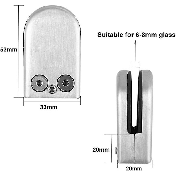 6 stk. Glasklemmer, 68mm S Størrelse 304 Rustfrit Stål Glasholder, Justerbar Glasstøtte Rygstøtte, Til Balustrade Trappe Gelænder