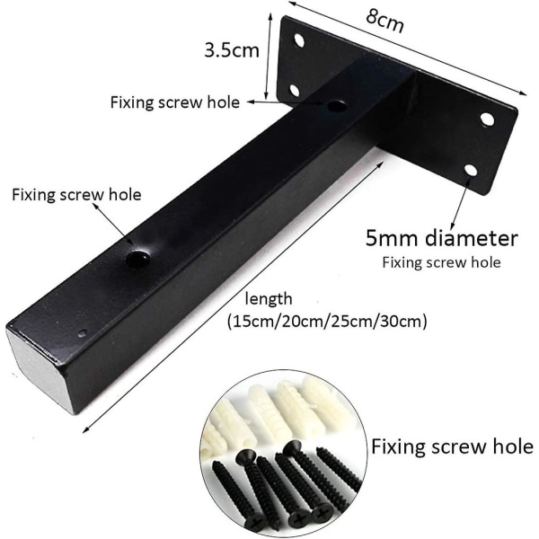 Firkantede Hyllebraketter - 2 stk. Heavy Duty Flytende Hyllebraketter for Vegg Hylle, Bokhylle, Svart, 15