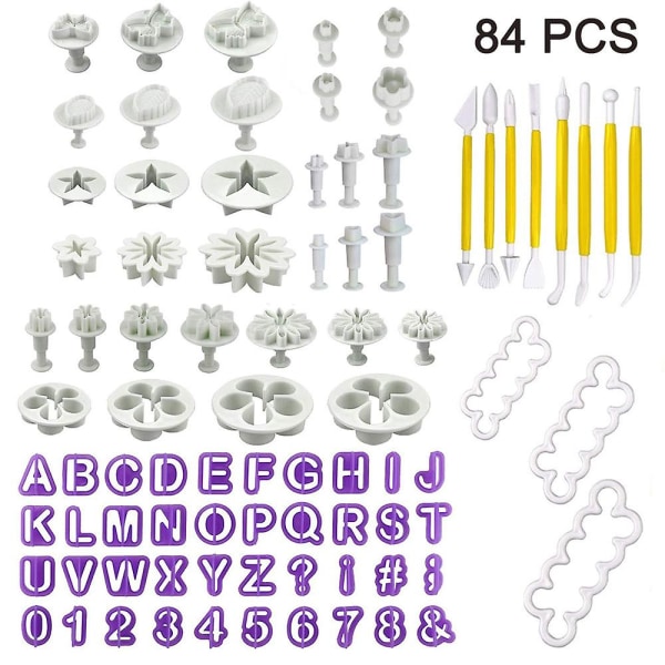 Kakaverktyg Blomfondant Kakdekorationsset Kexform Glasyrtryckare Fondantfjäder Präglingsform Skärverktyg 84 delar 84pcs