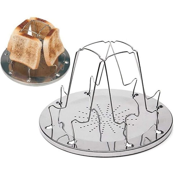 4 Skjærs Camping Toaster med Foldbar Stativ Porøs Brett Brødrister for Familier Utendørs Gasskomfyr Piknik Foldbar