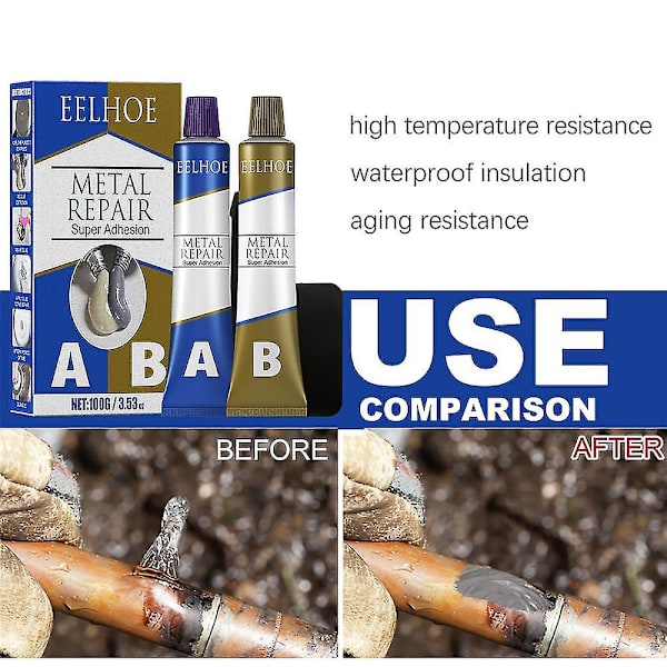 20/50/100g Metal Reparations AB Limsæt Adhæsiv Lim Varmebestandig Permanent Jern Tætning Defekt Reparation Støbegods Lim 1PC80g 1PC 80g