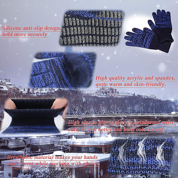 Vinterstickade Vantar, Pekskärm Varma Vantar, Varma Heläckande Fleece Vantar - Marinblå Navy