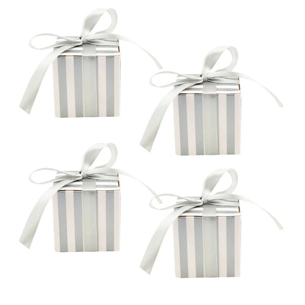 10 st Koreaniska Randiga Godisaskar Små Kvadratiska Chokladaskar Presentbehållare Med Band För Bröllop (Silver Randig)Silver10 st Silver 10 pcs
